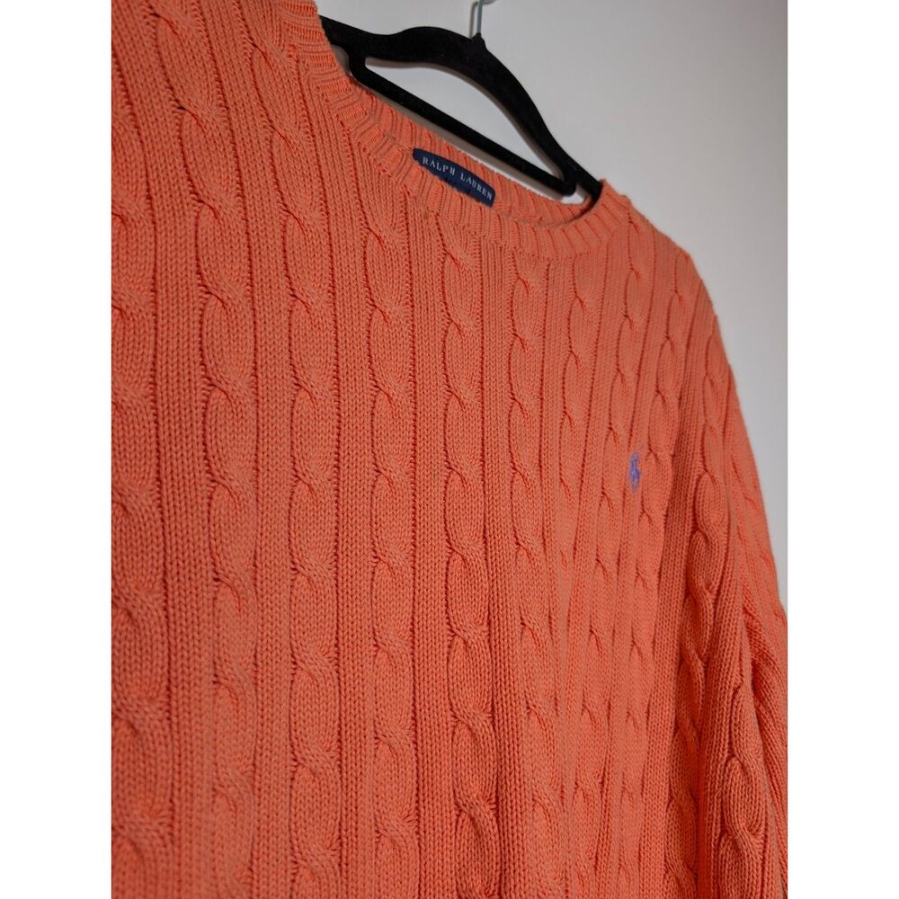 Ralph Lauren Y2K Coral Cable Knit Cotton Sweater XL Preppy Pony Logo Old Money - Picture 6 of 7